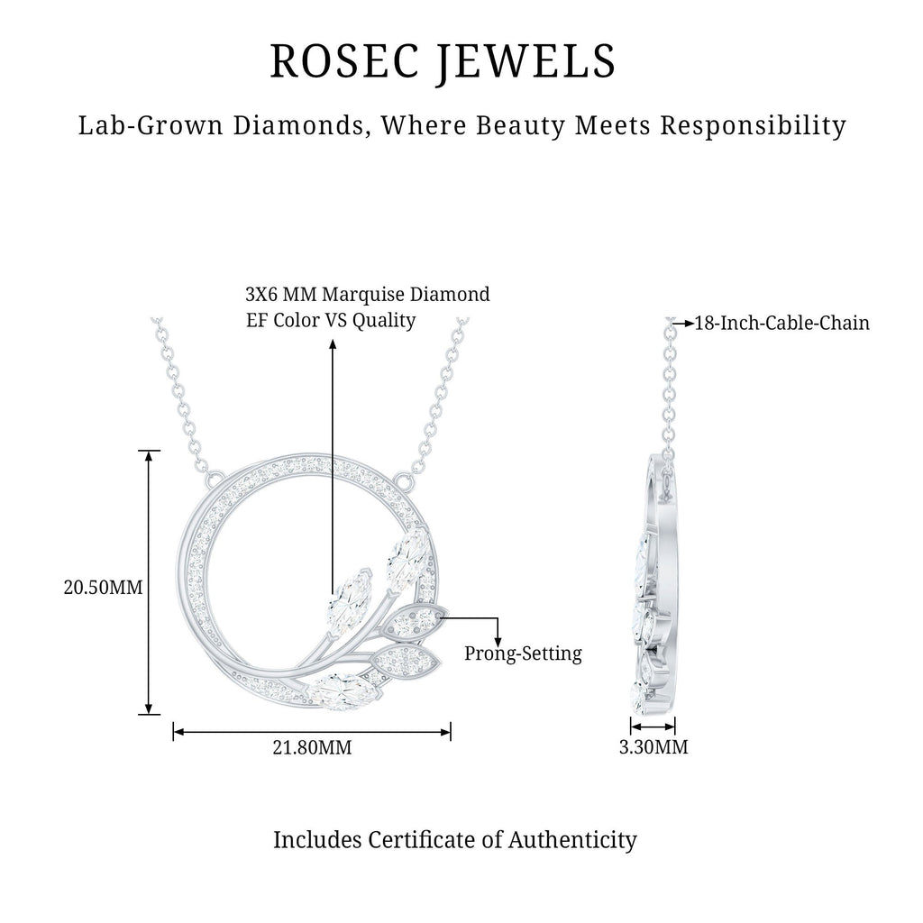 Lab Grown Diamond Necklace – Nature Inspired Leaf Pendant With Round Cut Diamonds