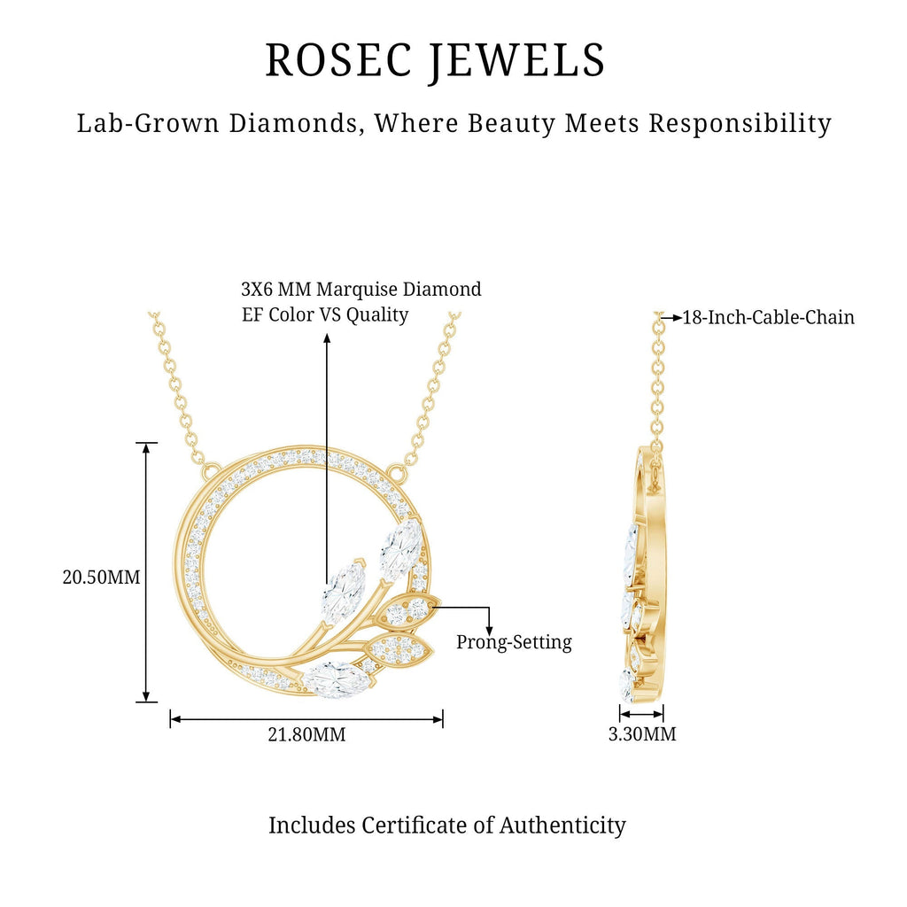 Lab Grown Diamond Necklace – Nature Inspired Leaf Pendant With Round Cut Diamonds