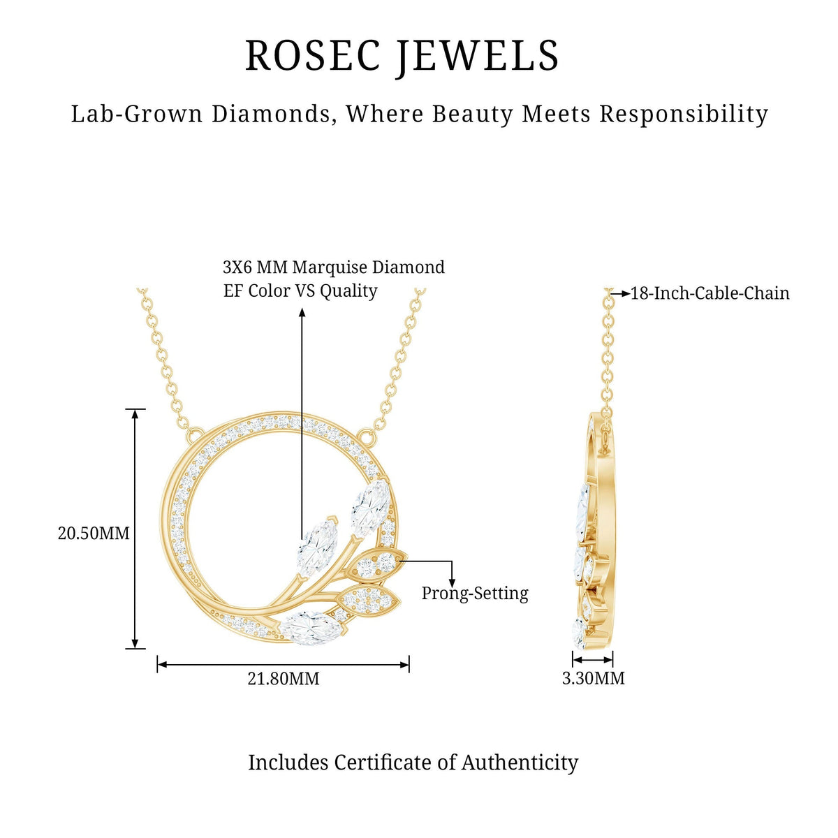 Lab Grown Diamond Necklace – Nature Inspired Leaf Pendant With Round Cut Diamonds