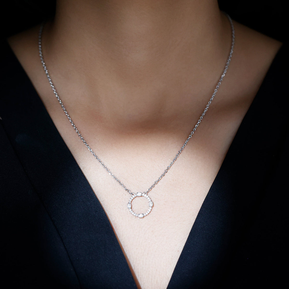 Lab Grown Diamond Necklace – Open Circle Pendant With Half Bezel Setting