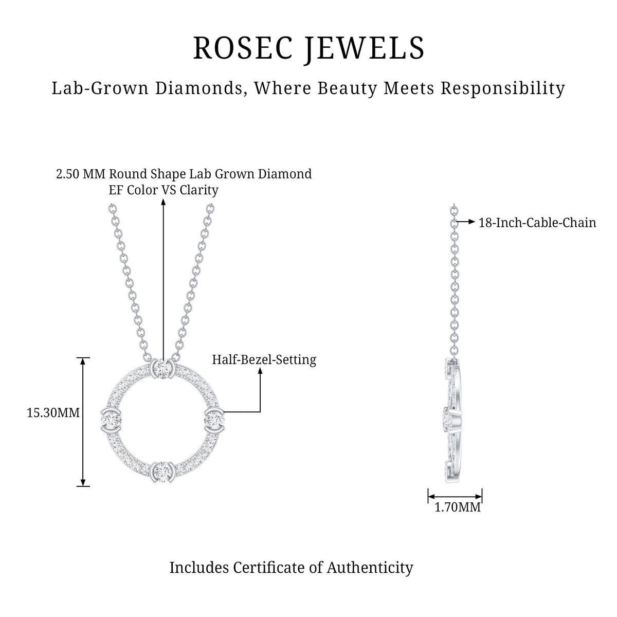 Lab Grown Diamond Necklace – Open Circle Pendant With Half Bezel Setting