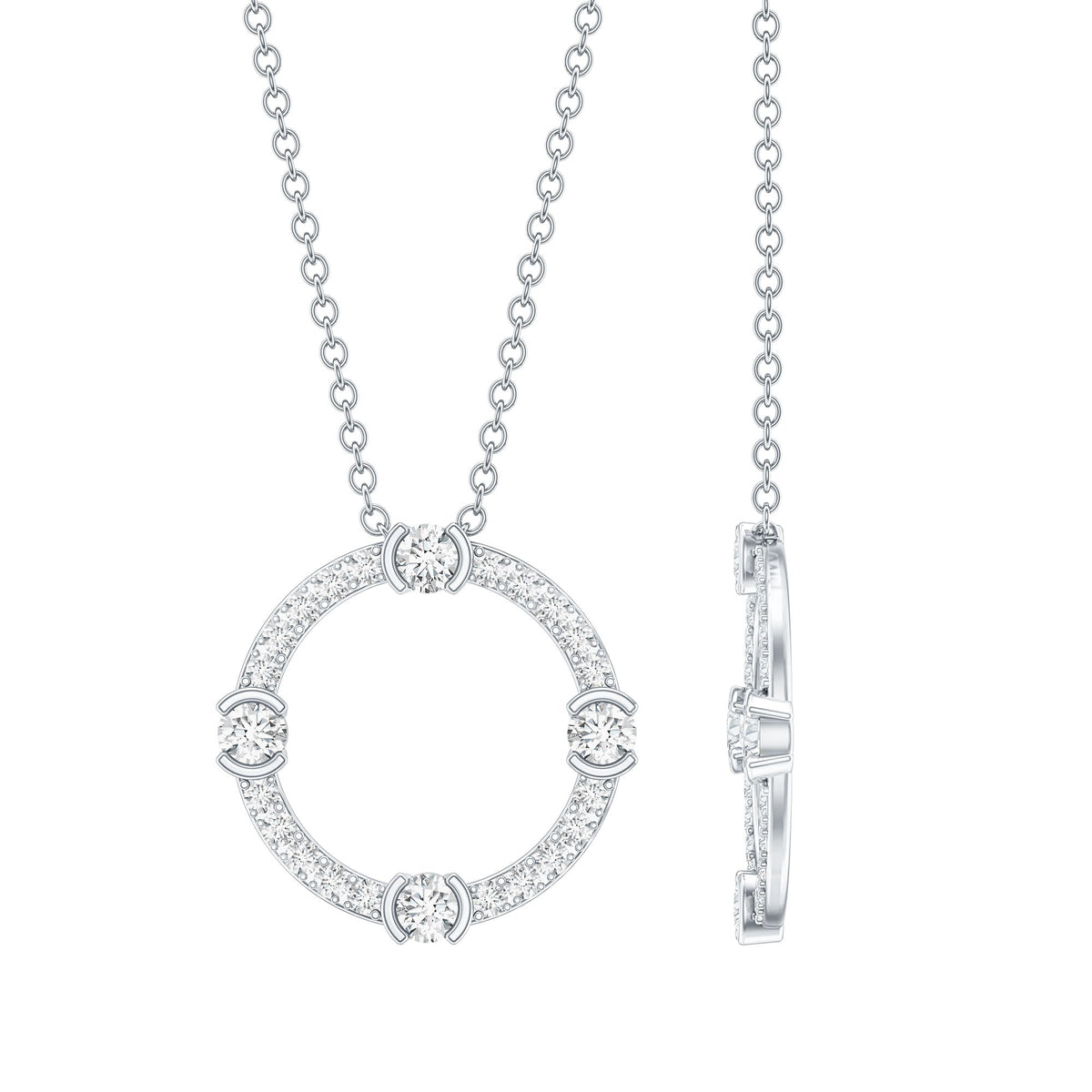 Lab Grown Diamond Necklace – Open Circle Pendant With Half Bezel Setting