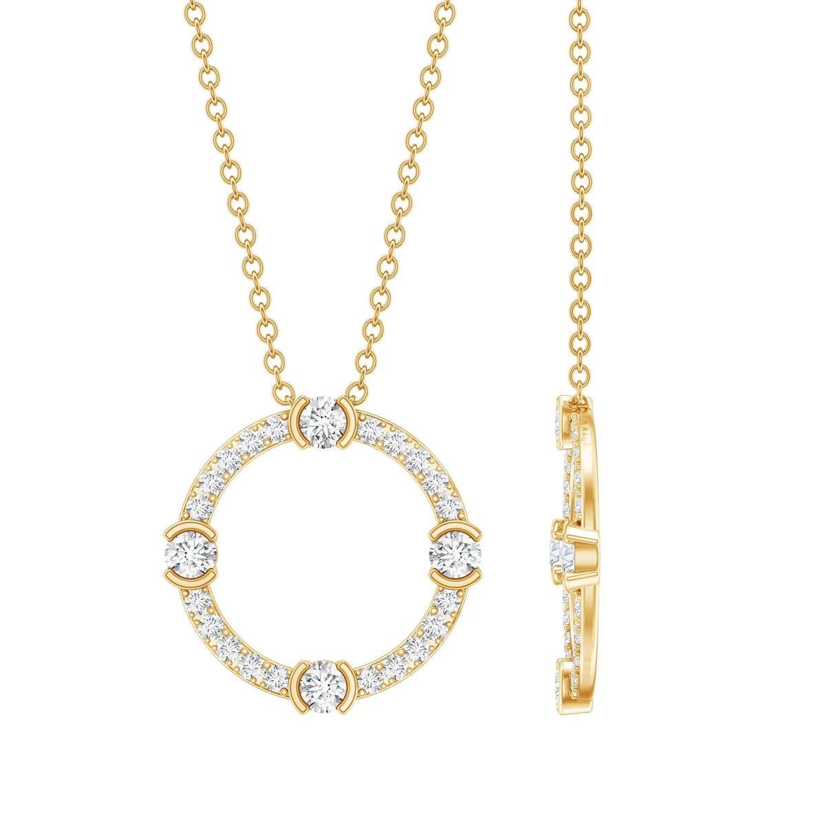 Lab Grown Diamond Necklace – Open Circle Pendant With Half Bezel Setting