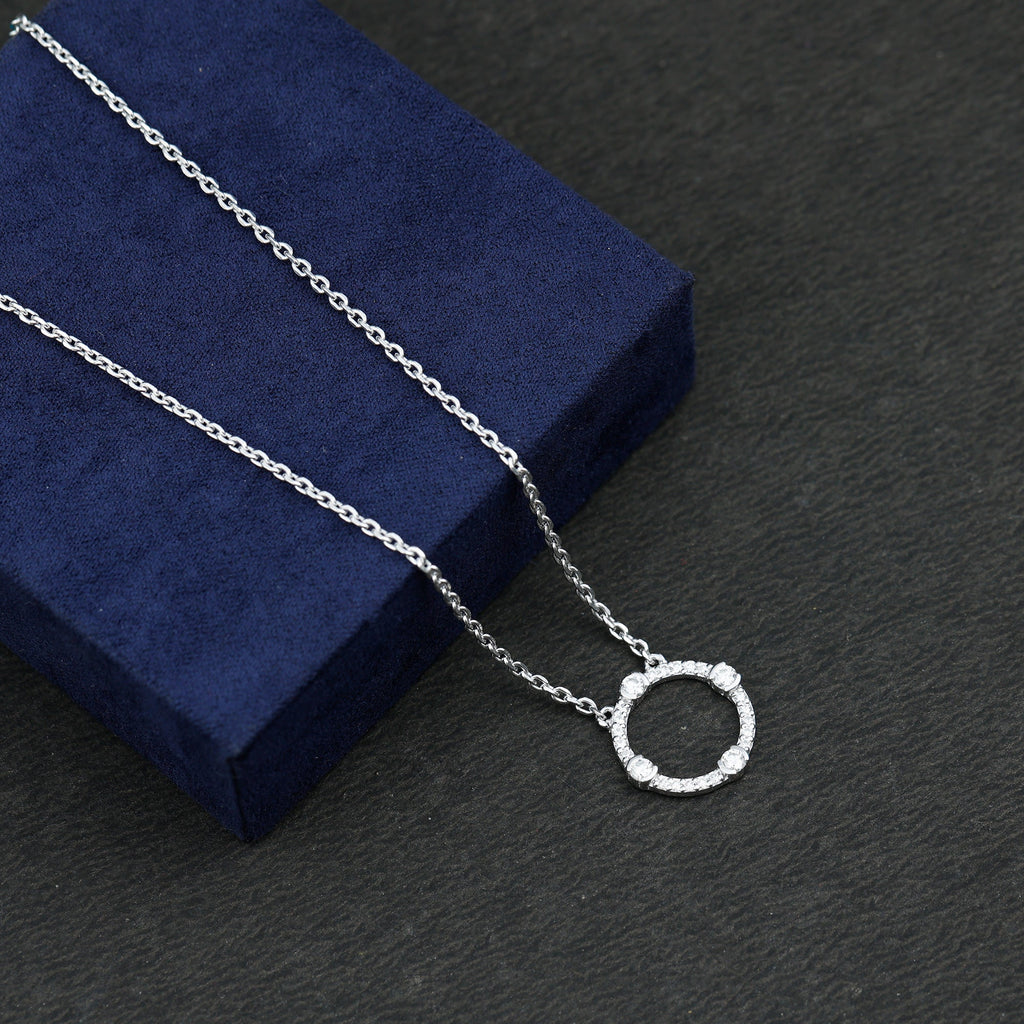 Lab Grown Diamond Necklace – Open Circle Pendant With Half Bezel Setting
