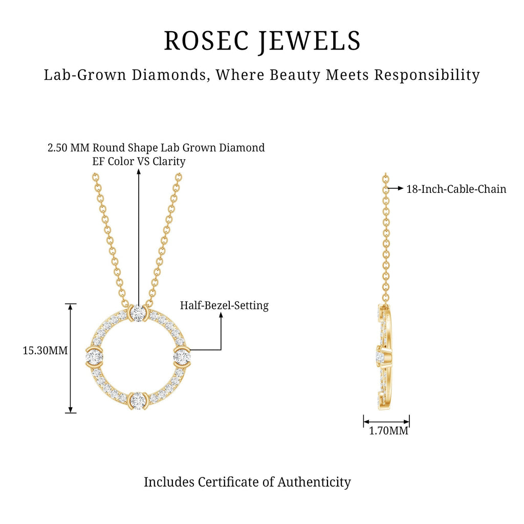 Lab Grown Diamond Necklace – Open Circle Pendant With Half Bezel Setting