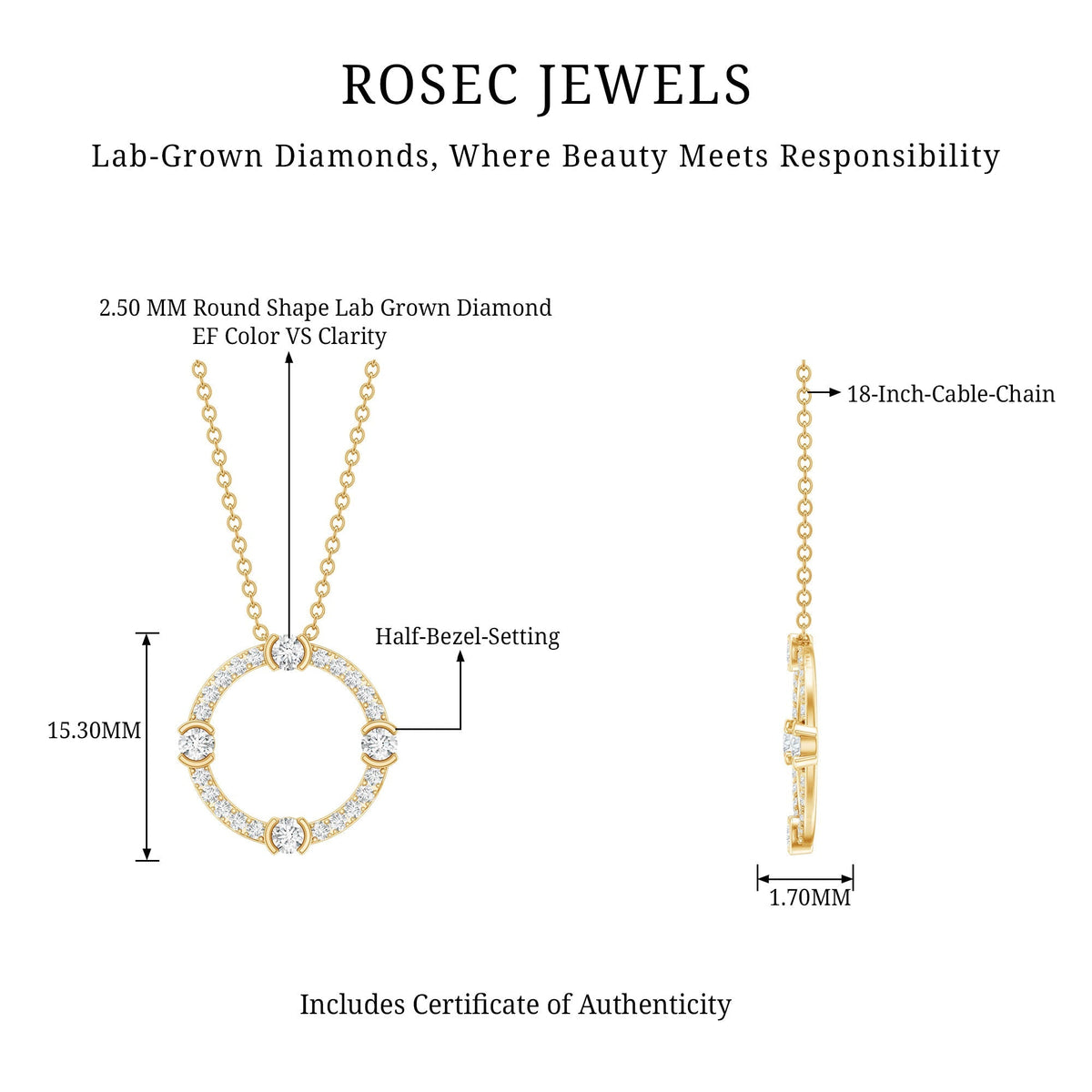 Lab Grown Diamond Necklace – Open Circle Pendant With Half Bezel Setting