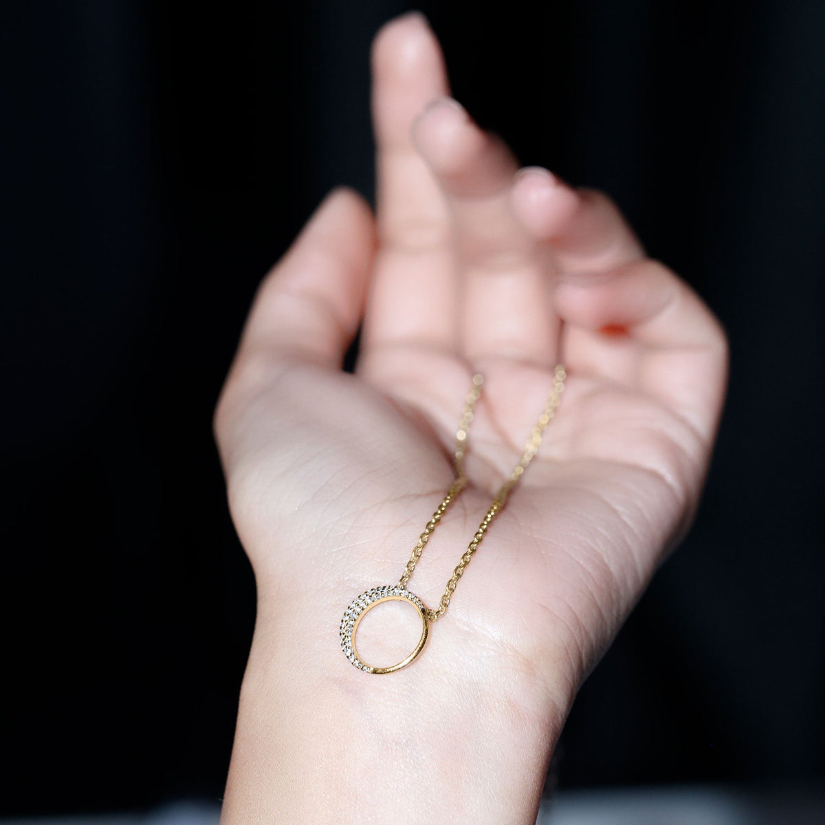 Lab Grown Diamond Necklace – Open Circle Pendant With Pave Set Diamonds