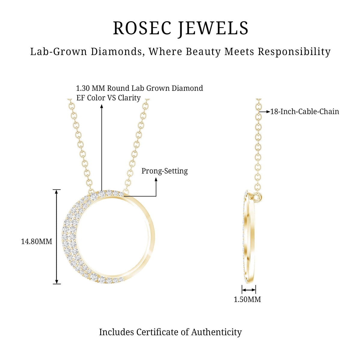 Lab Grown Diamond Necklace – Open Circle Pendant With Pave Set Diamonds
