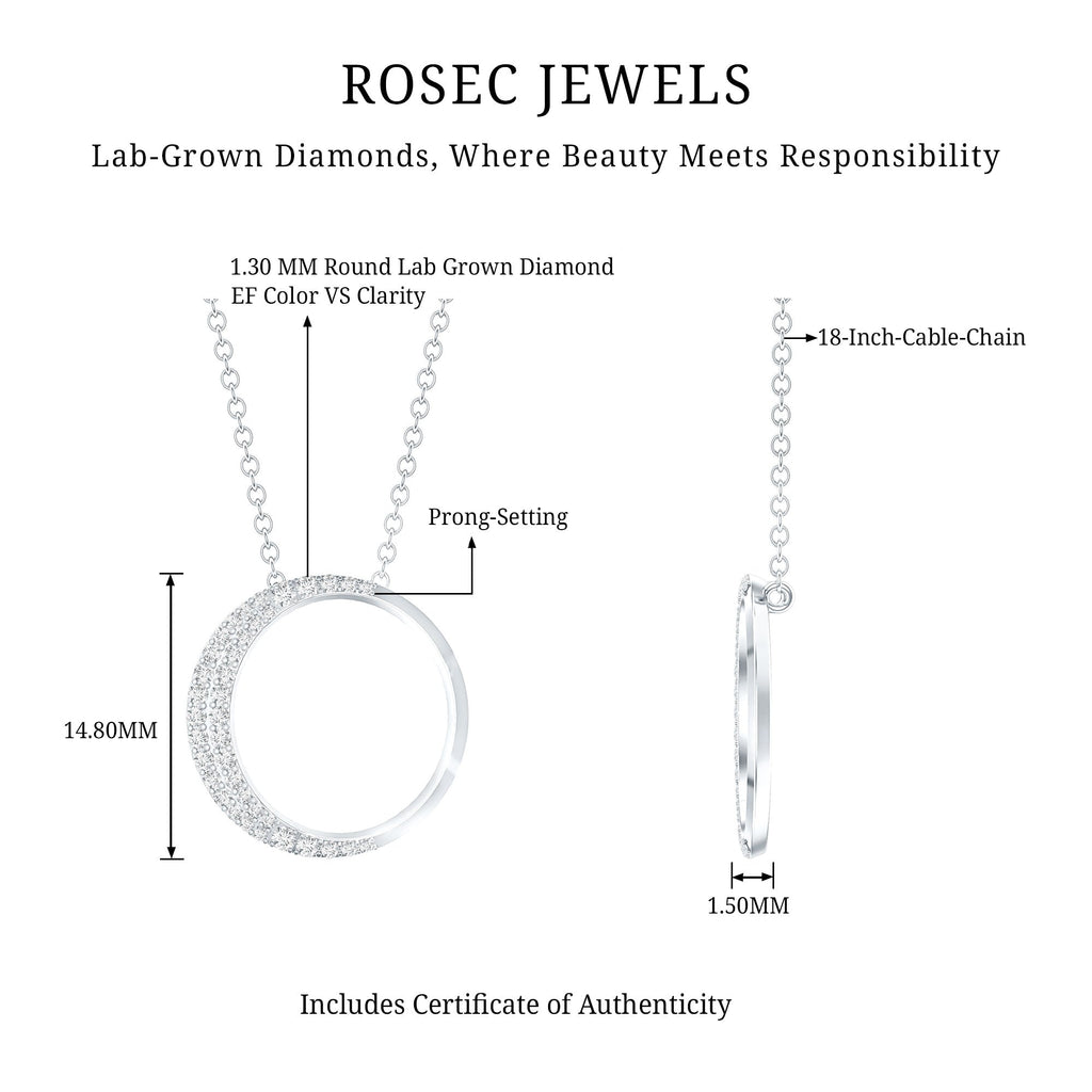 Lab Grown Diamond Necklace – Open Circle Pendant With Pave Set Diamonds