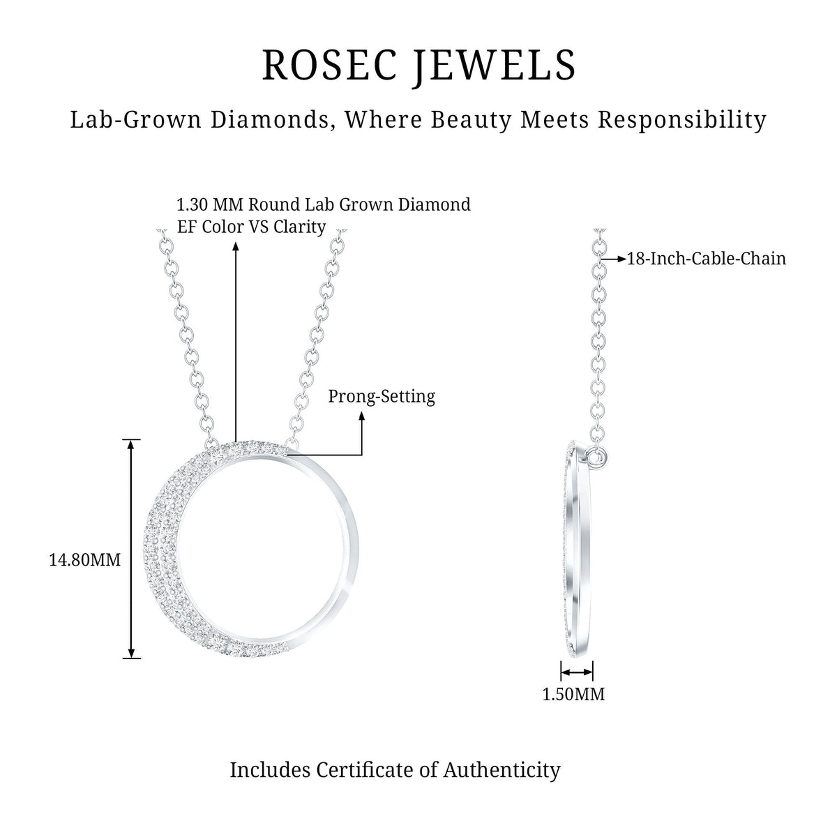 Lab Grown Diamond Necklace – Open Circle Pendant With Pave Set Diamonds