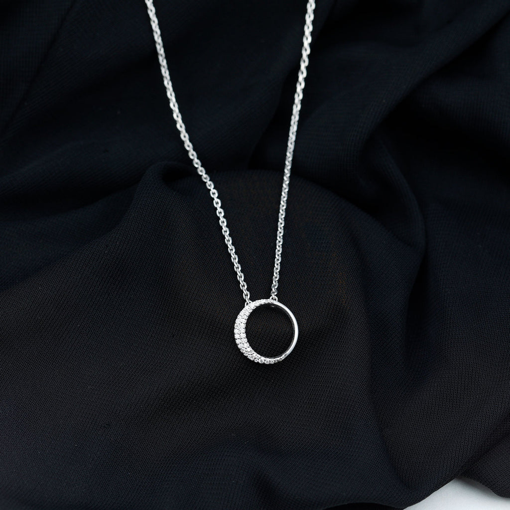 Lab Grown Diamond Necklace – Open Circle Pendant With Pave Set Diamonds
