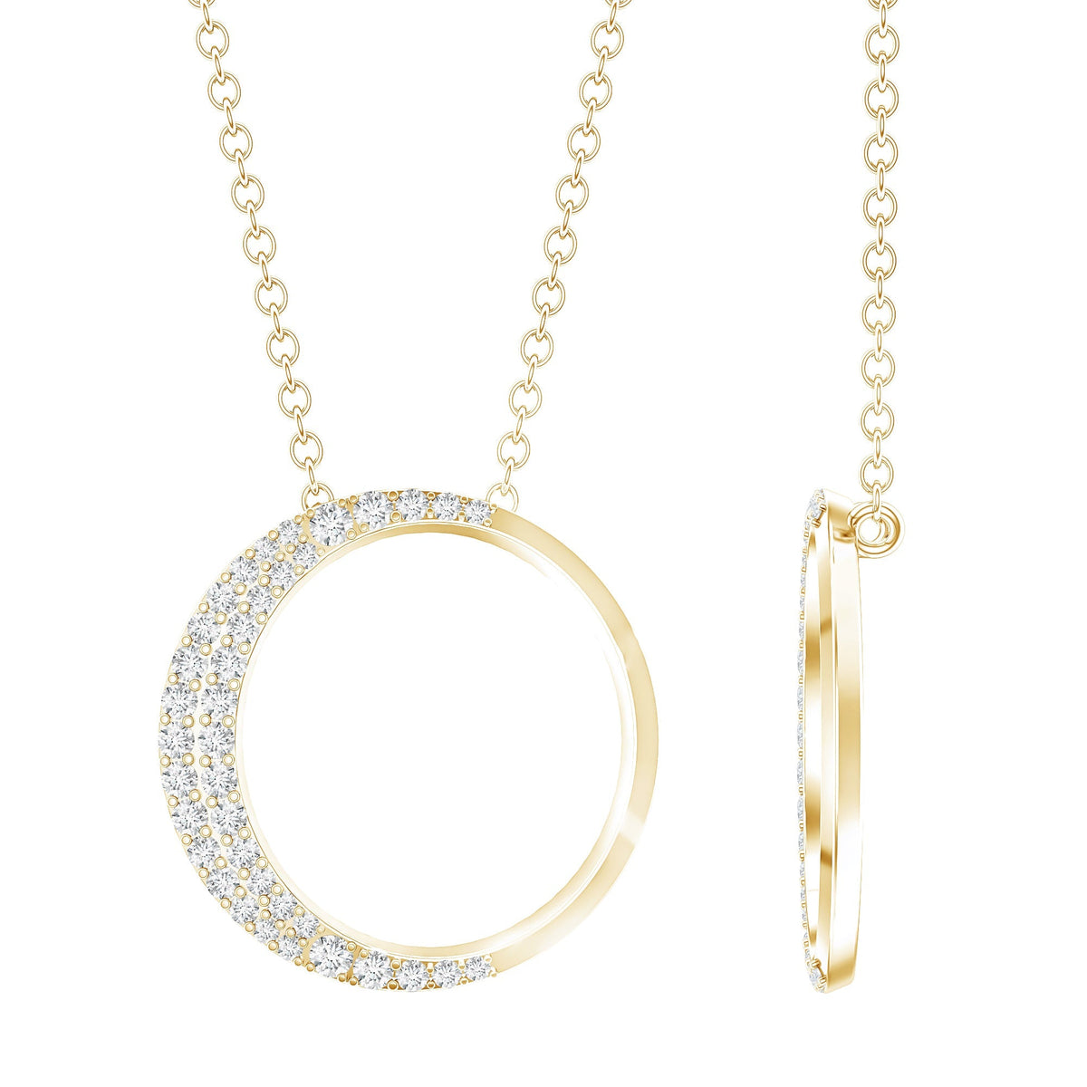 Lab Grown Diamond Necklace – Open Circle Pendant With Pave Set Diamonds
