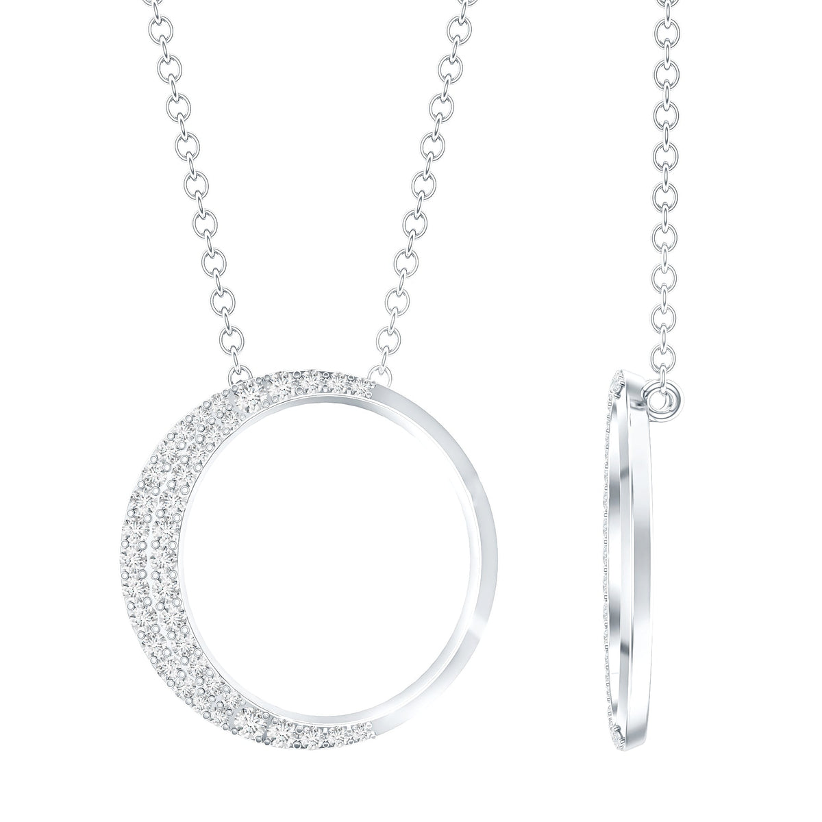 Lab Grown Diamond Necklace – Open Circle Pendant With Pave Set Diamonds