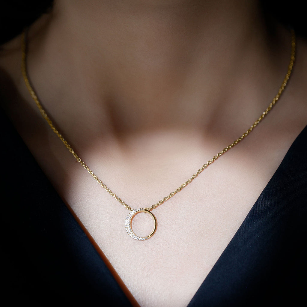 Lab Grown Diamond Necklace – Open Circle Pendant With Pave Set Diamonds