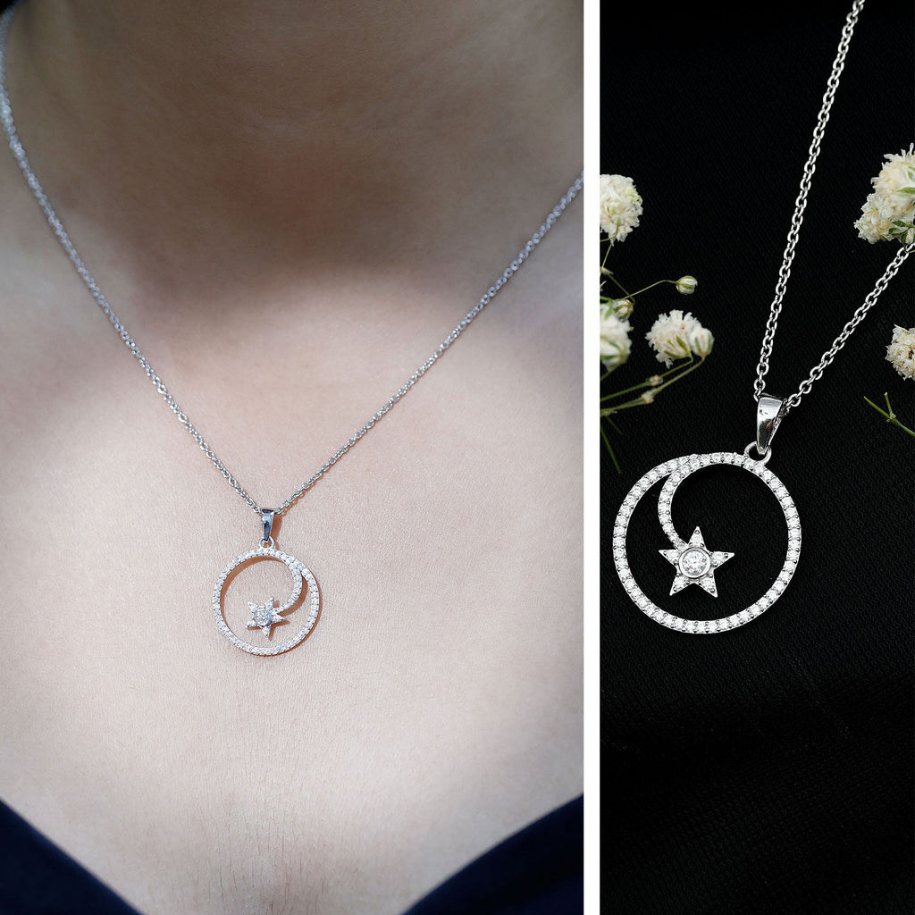Lab Grown Diamond Necklace – Open Circle Star Pendant With Bezel Setting