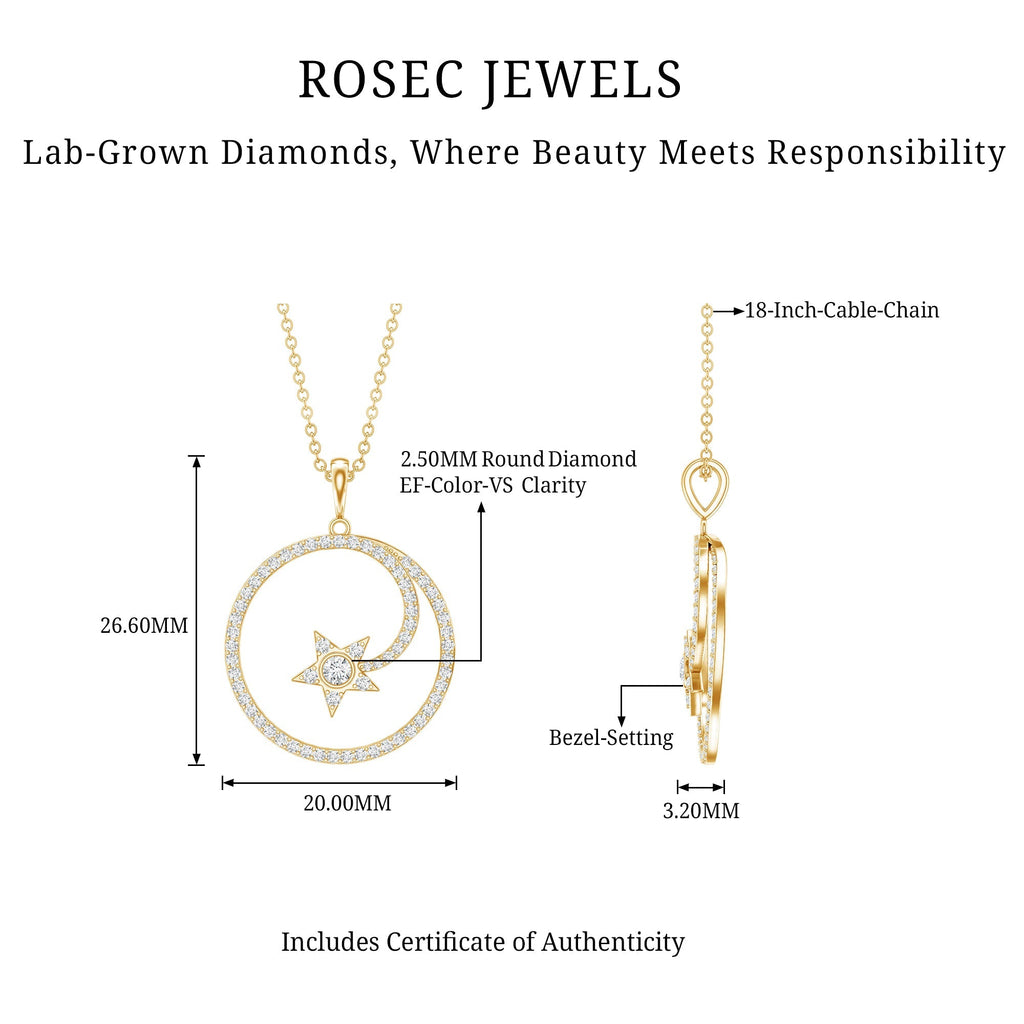 Lab Grown Diamond Necklace – Open Circle Star Pendant With Bezel Setting