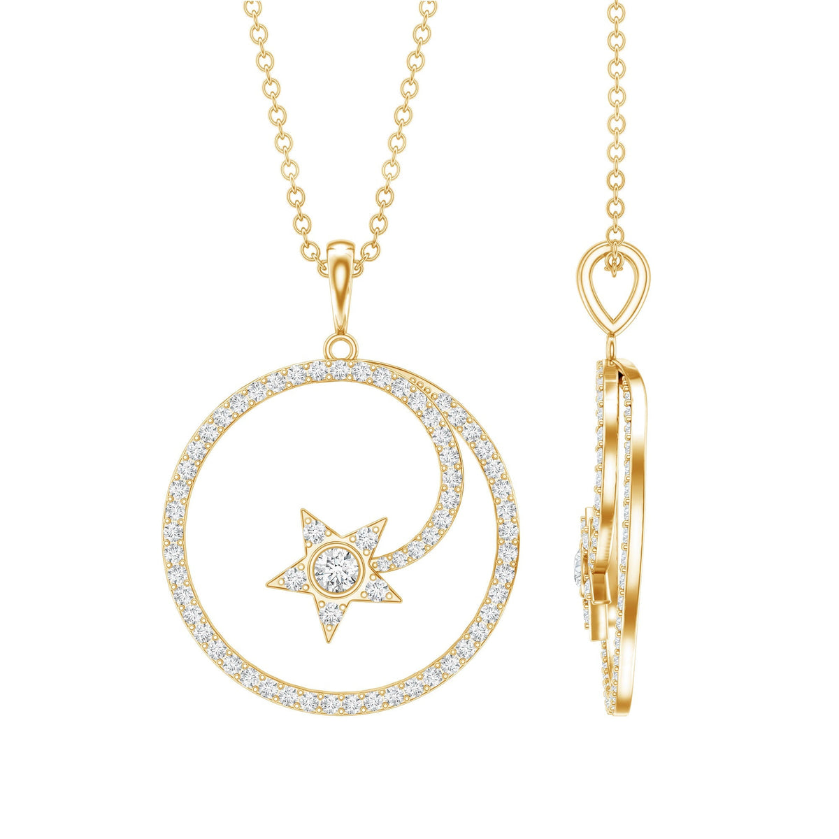 Lab Grown Diamond Necklace – Open Circle Star Pendant With Bezel Setting