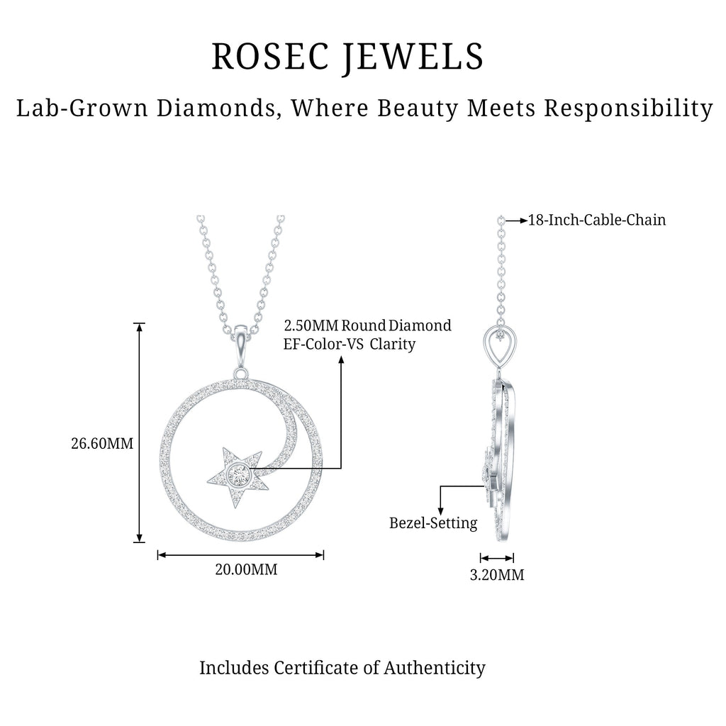 Lab Grown Diamond Necklace – Open Circle Star Pendant With Bezel Setting