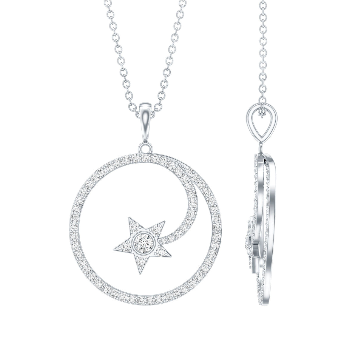 Lab Grown Diamond Necklace – Open Circle Star Pendant With Bezel Setting