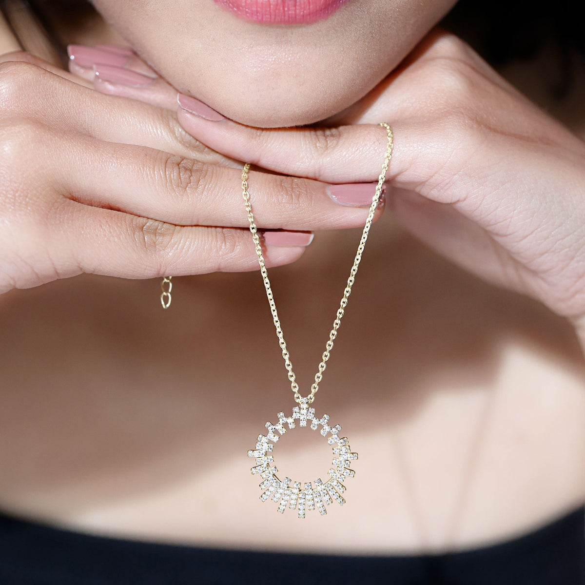 Lab Grown Diamond Necklace – Pave Set Eternity Pendant With Hidden Bail Design
