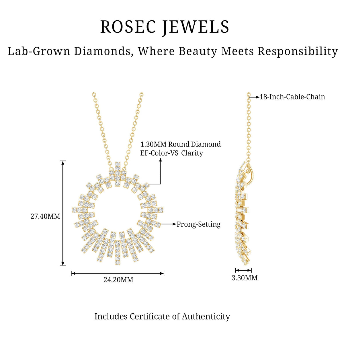 Lab Grown Diamond Necklace – Pave Set Eternity Pendant With Hidden Bail Design