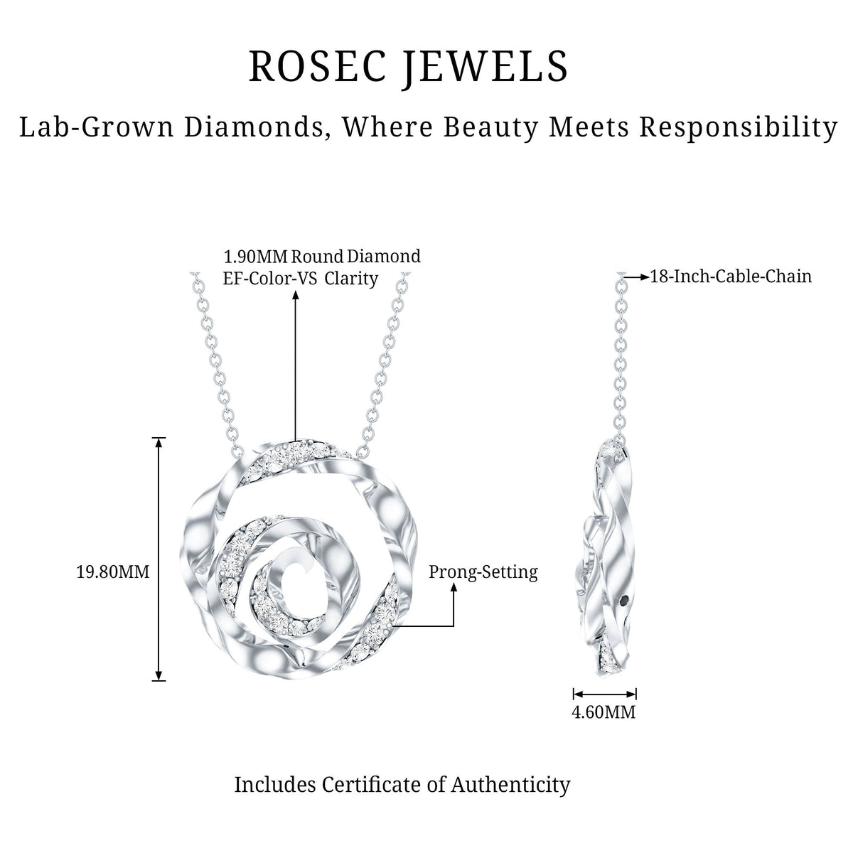 Lab Grown Diamond Necklace – Pave Set Swirl Pendant | Rosec Jewels Fine Jewelry