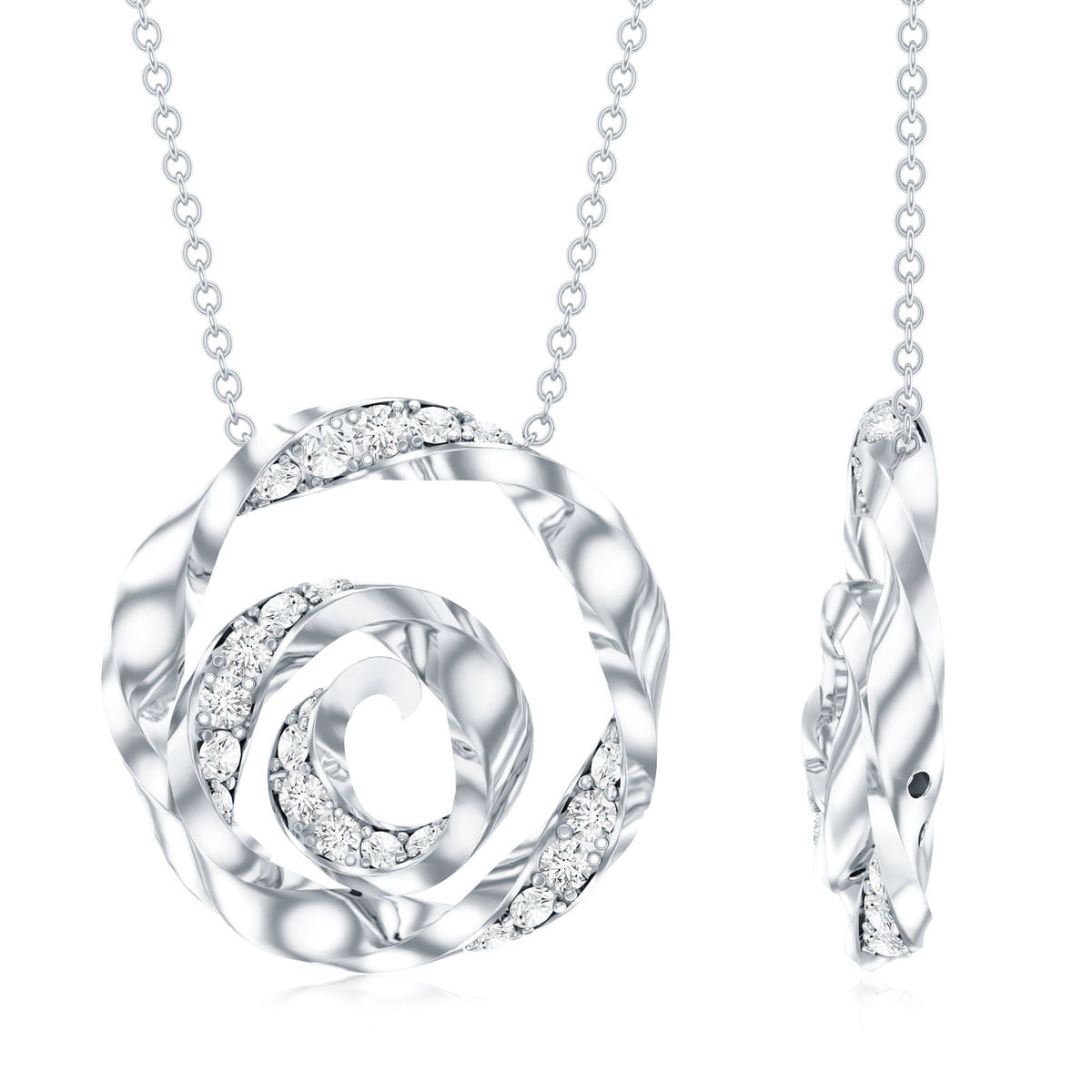 Lab Grown Diamond Necklace – Pave Set Swirl Pendant | Rosec Jewels Fine Jewelry