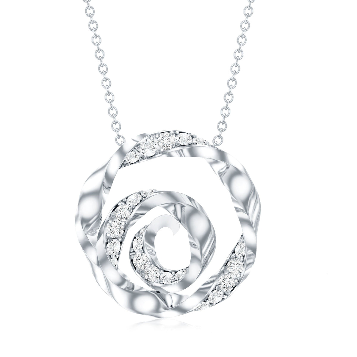 Lab Grown Diamond Necklace – Pave Set Swirl Pendant | Rosec Jewels Fine Jewelry