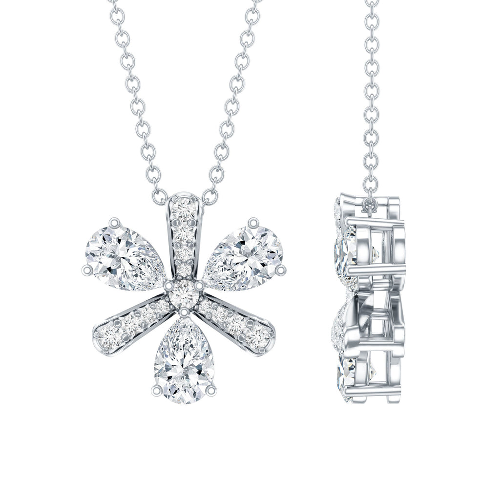 Lab Grown Diamond Necklace – Pear Shape Diamond Flower Pendant with Prong Setting