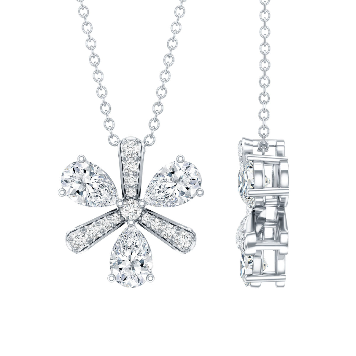 Lab Grown Diamond Necklace – Pear Shape Diamond Flower Pendant with Prong Setting