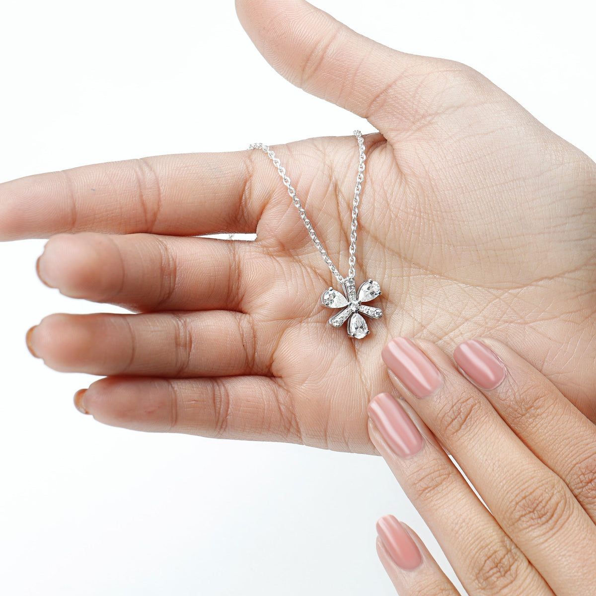 Lab Grown Diamond Necklace – Pear Shape Diamond Flower Pendant with Prong Setting
