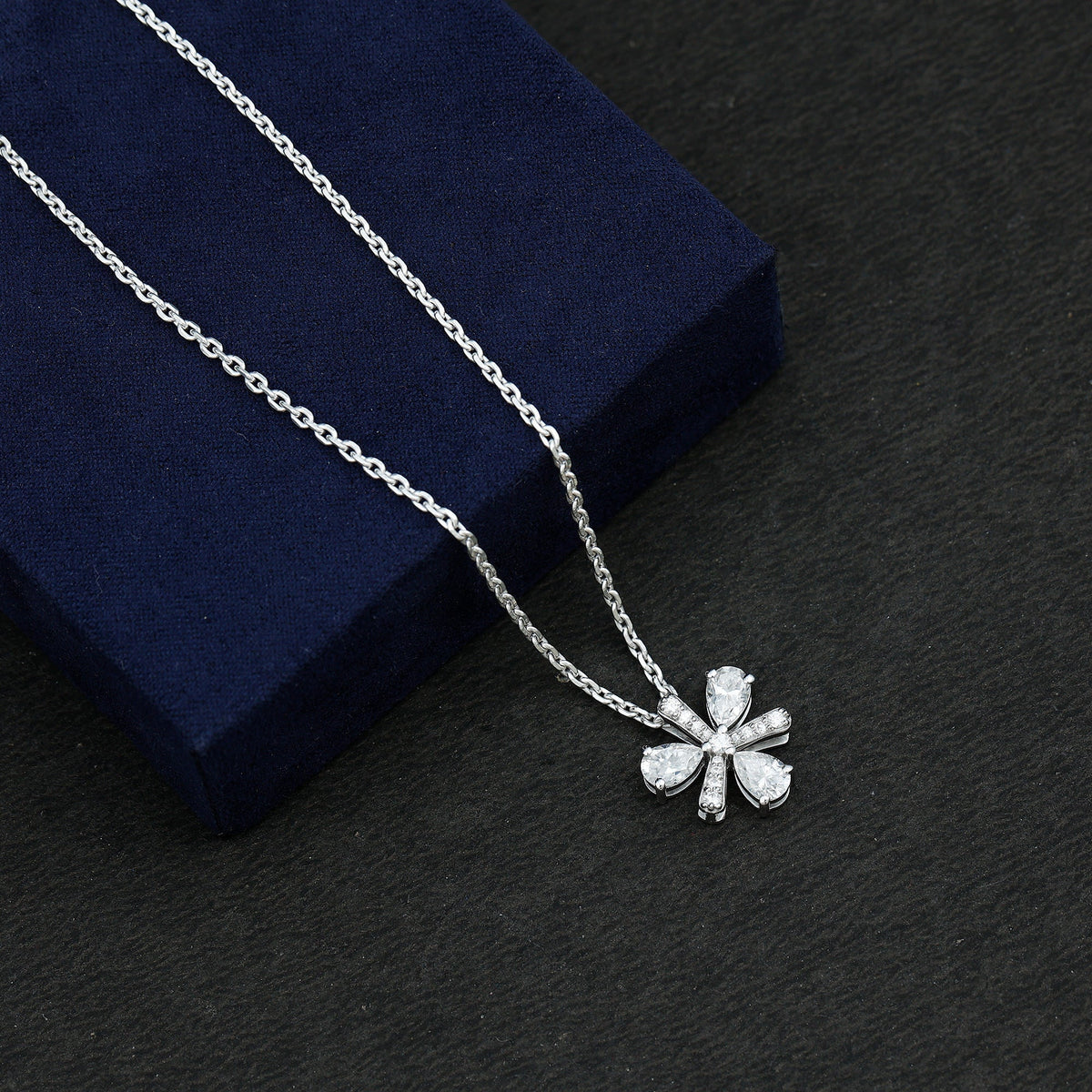 Lab Grown Diamond Necklace – Pear Shape Diamond Flower Pendant with Prong Setting