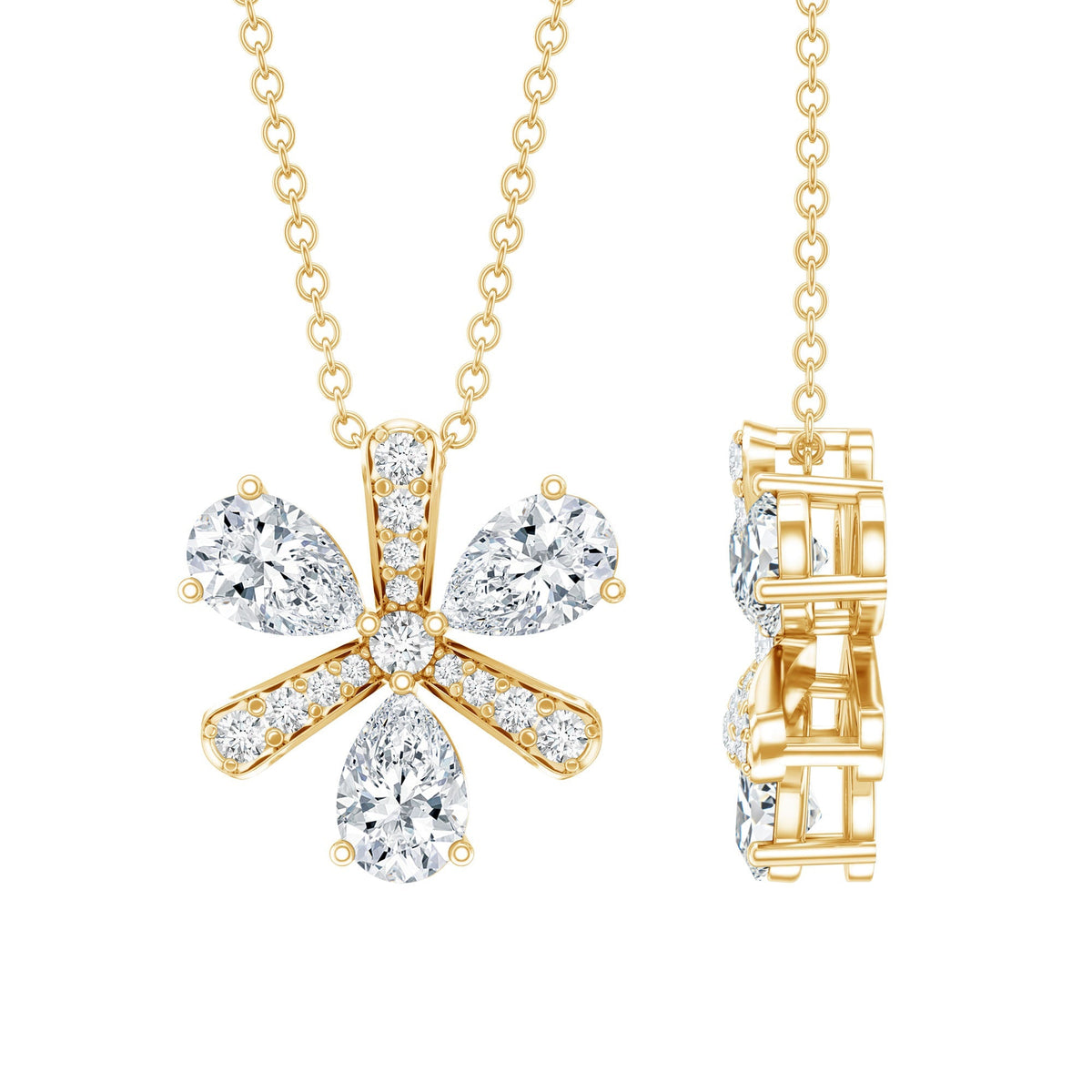 Lab Grown Diamond Necklace – Pear Shape Diamond Flower Pendant with Prong Setting