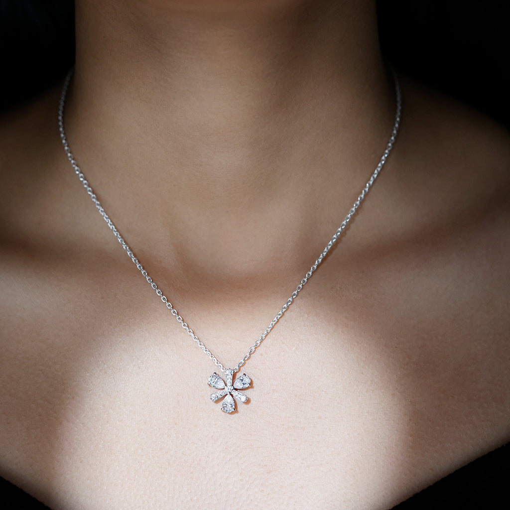 Lab Grown Diamond Necklace – Pear Shape Diamond Flower Pendant with Prong Setting