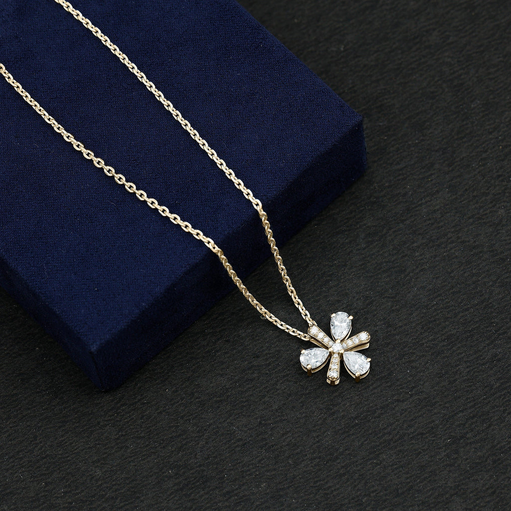 Lab Grown Diamond Necklace – Pear Shape Diamond Flower Pendant with Prong Setting