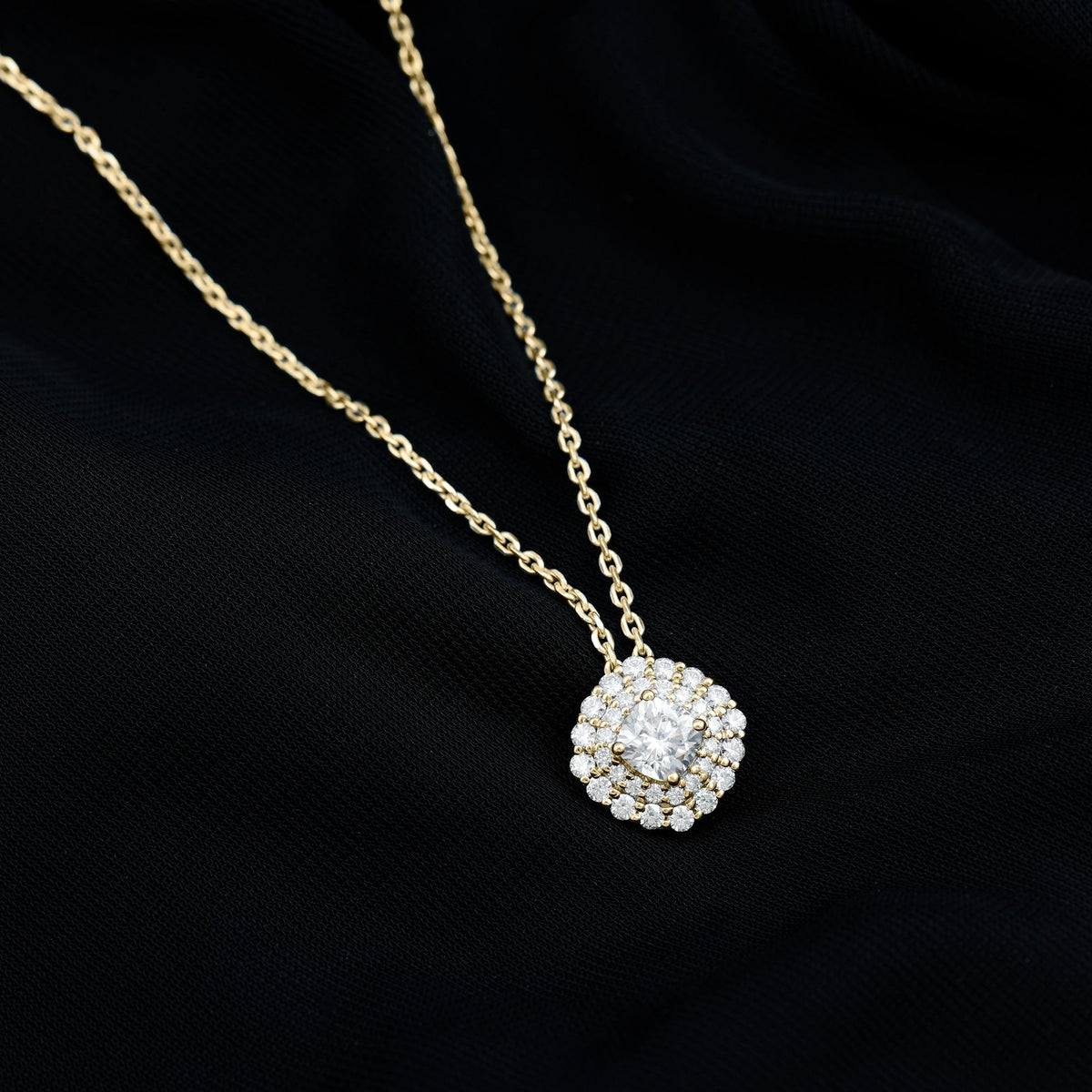 Lab Grown Diamond Necklace – Round Double Halo Bridal Pendant With Adjustable Chain