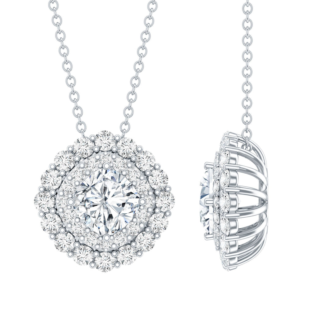Lab Grown Diamond Necklace – Round Double Halo Bridal Pendant With Adjustable Chain
