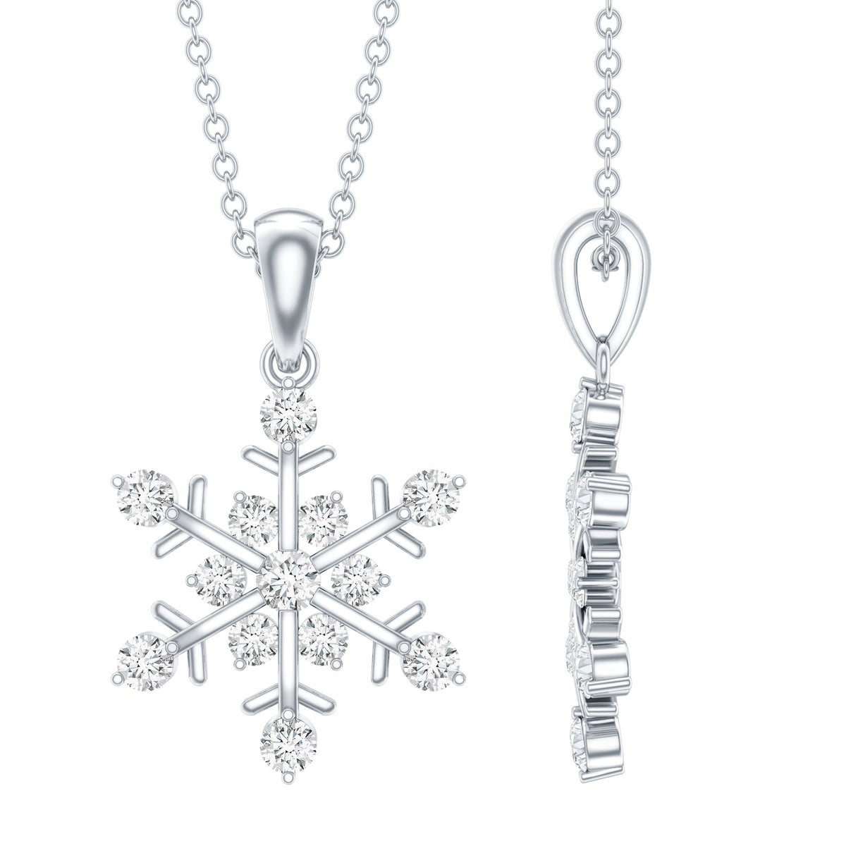 Lab Grown Diamond Necklace – Snowflake Pendant Gift With Round Cut Diamonds
