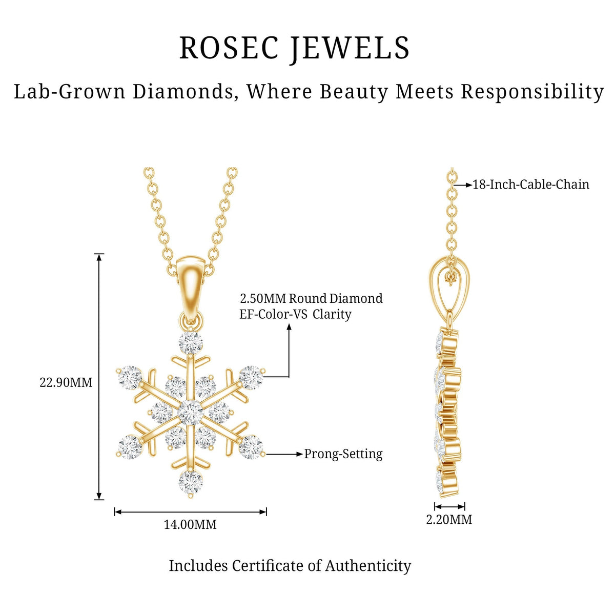Lab Grown Diamond Necklace – Snowflake Pendant Gift With Round Cut Diamonds