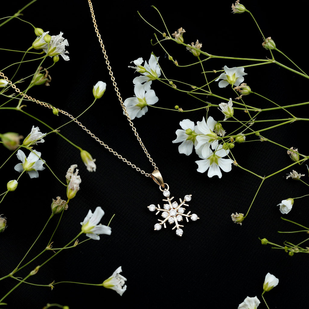 Lab Grown Diamond Necklace – Snowflake Pendant Gift With Round Cut Diamonds