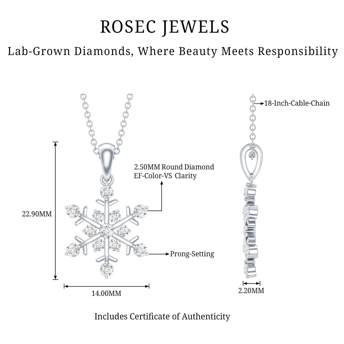 Lab Grown Diamond Necklace – Snowflake Pendant Gift With Round Cut Diamonds