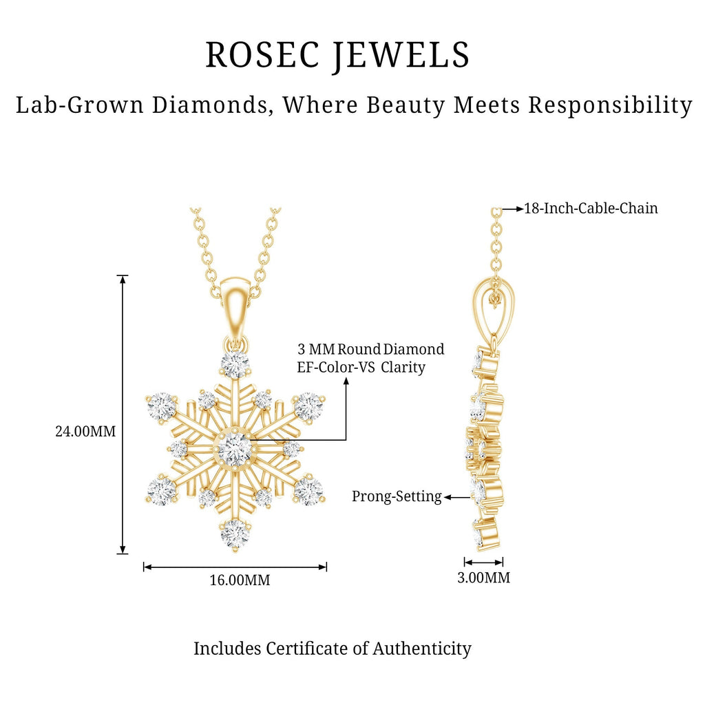 Lab Grown Diamond Necklace – Snowflake Pendant Jewelry with Round Cut Diamonds
