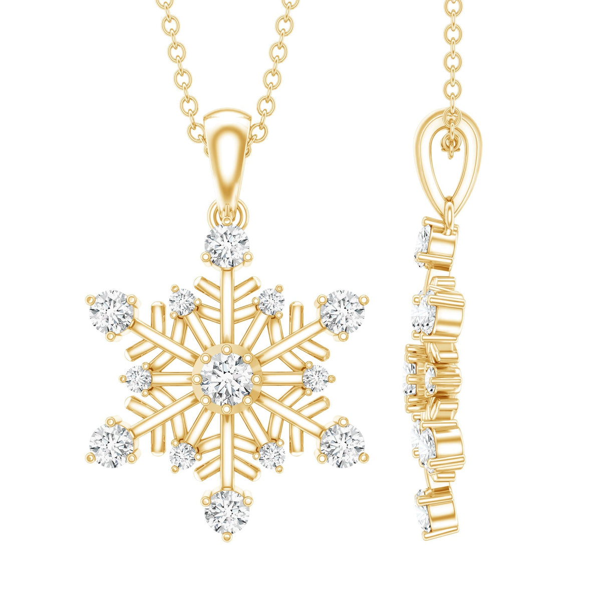 Lab Grown Diamond Necklace – Snowflake Pendant Jewelry with Round Cut Diamonds