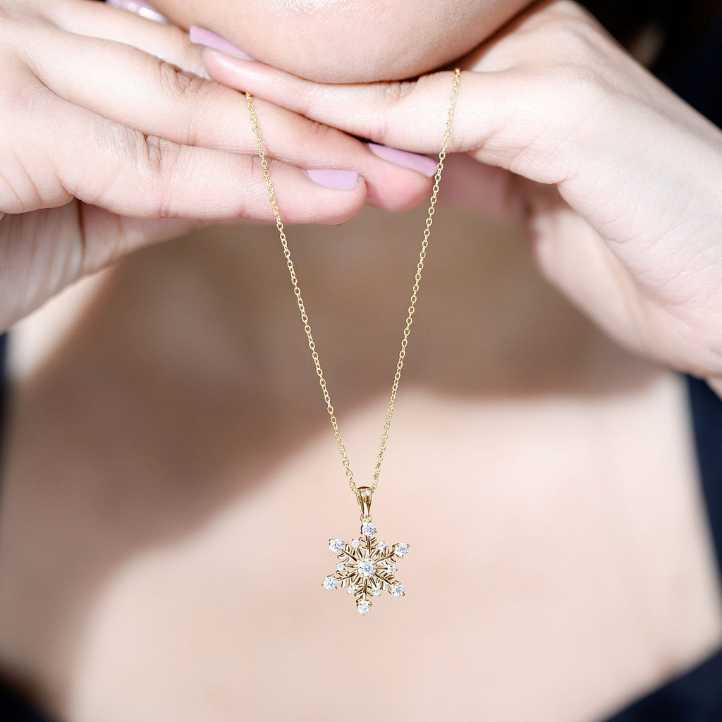 Lab Grown Diamond Necklace – Snowflake Pendant Jewelry with Round Cut Diamonds