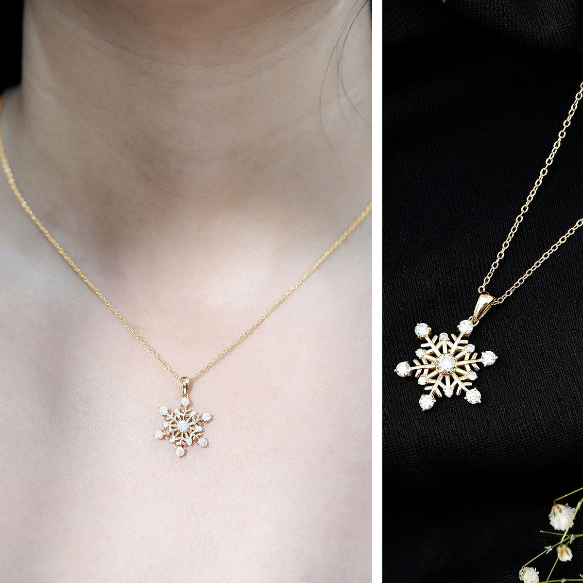 Lab Grown Diamond Necklace – Snowflake Pendant Jewelry with Round Cut Diamonds