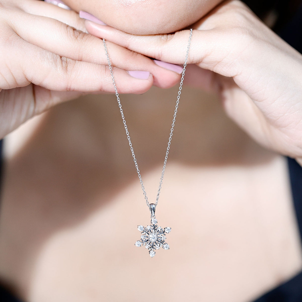 Lab Grown Diamond Necklace – Snowflake Pendant Jewelry with Round Cut Diamonds