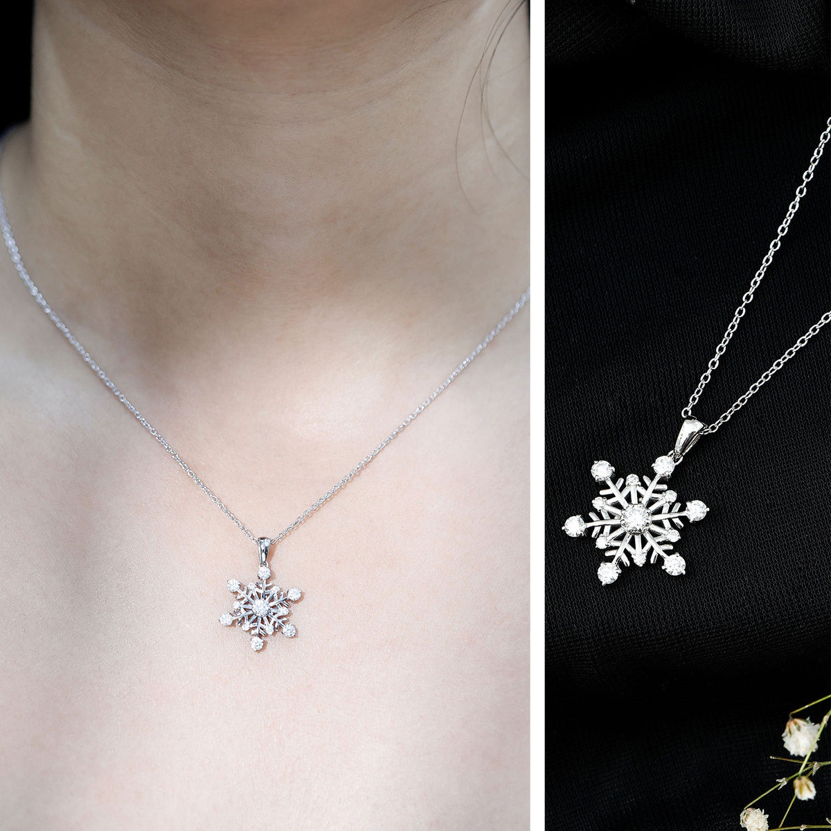 Lab Grown Diamond Necklace – Snowflake Pendant Jewelry with Round Cut Diamonds