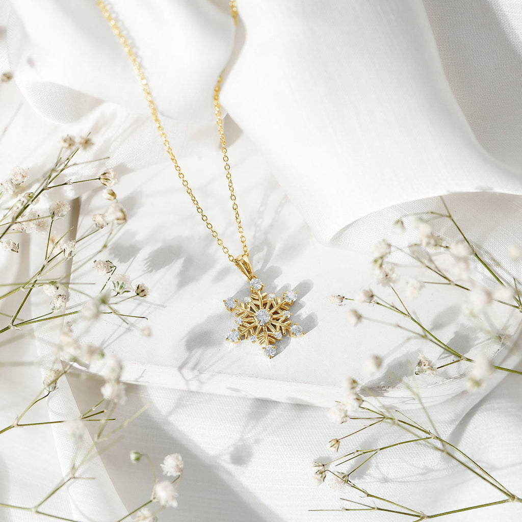 Lab Grown Diamond Necklace – Snowflake Pendant Jewelry with Round Cut Diamonds