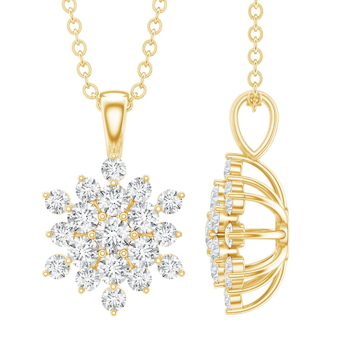 Lab Grown Diamond Necklace – Snowflake Pendant With Certified Round Cut Diamonds