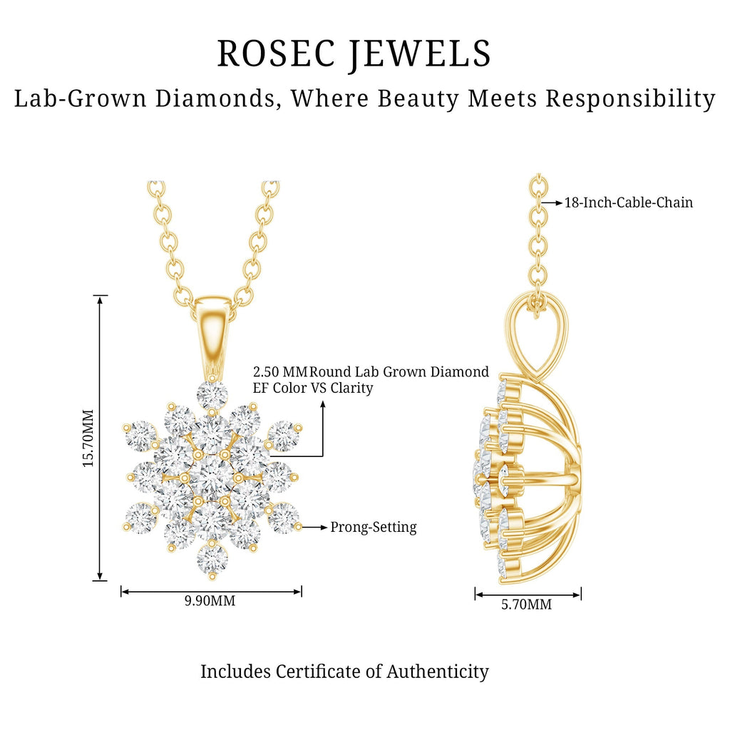 Lab Grown Diamond Necklace – Snowflake Pendant With Certified Round Cut Diamonds